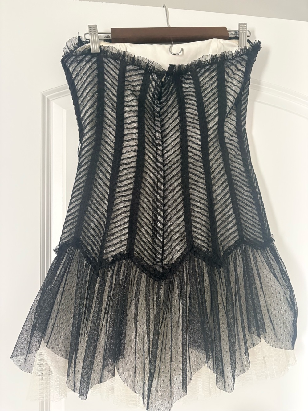 Forever 21 Black Strapless Mesh Mini Dress with Ruffle Hem